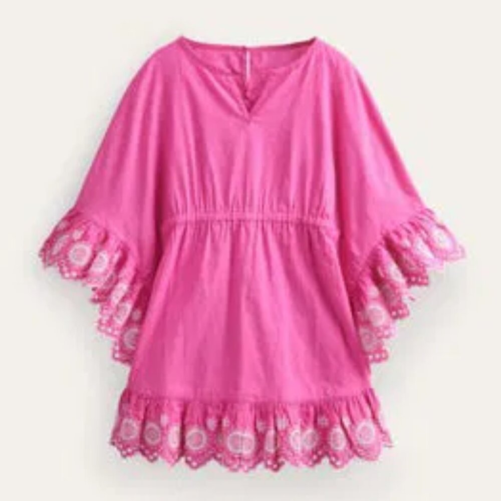 MINI BODEN Resort Boho Embroidered Loose Top Tunic Kaftan Swim Cover Pink